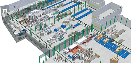 2006: 3D-Modell-Zeichnung der Halle zur Planung der neuen Fördertechnik von Minda